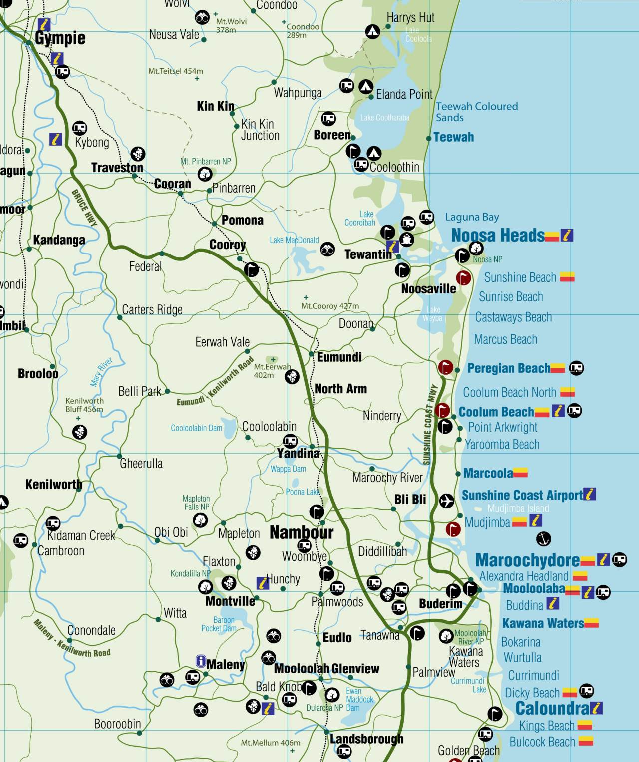 Map of the Sunshine Coast Region - Coast to Hinterland Tours