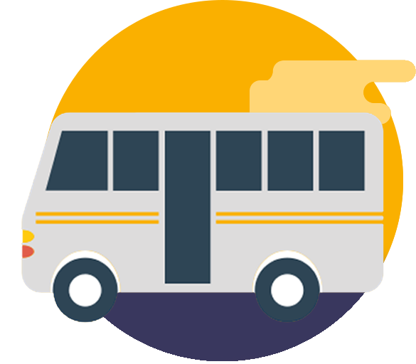 An icon of a bus with a yellow and orange background, representing Sunshine Coast wine tours.